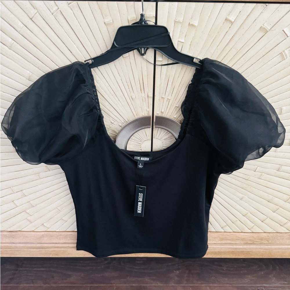 Steve Madden Elegant Black Puff Sleeve Blouse NWT